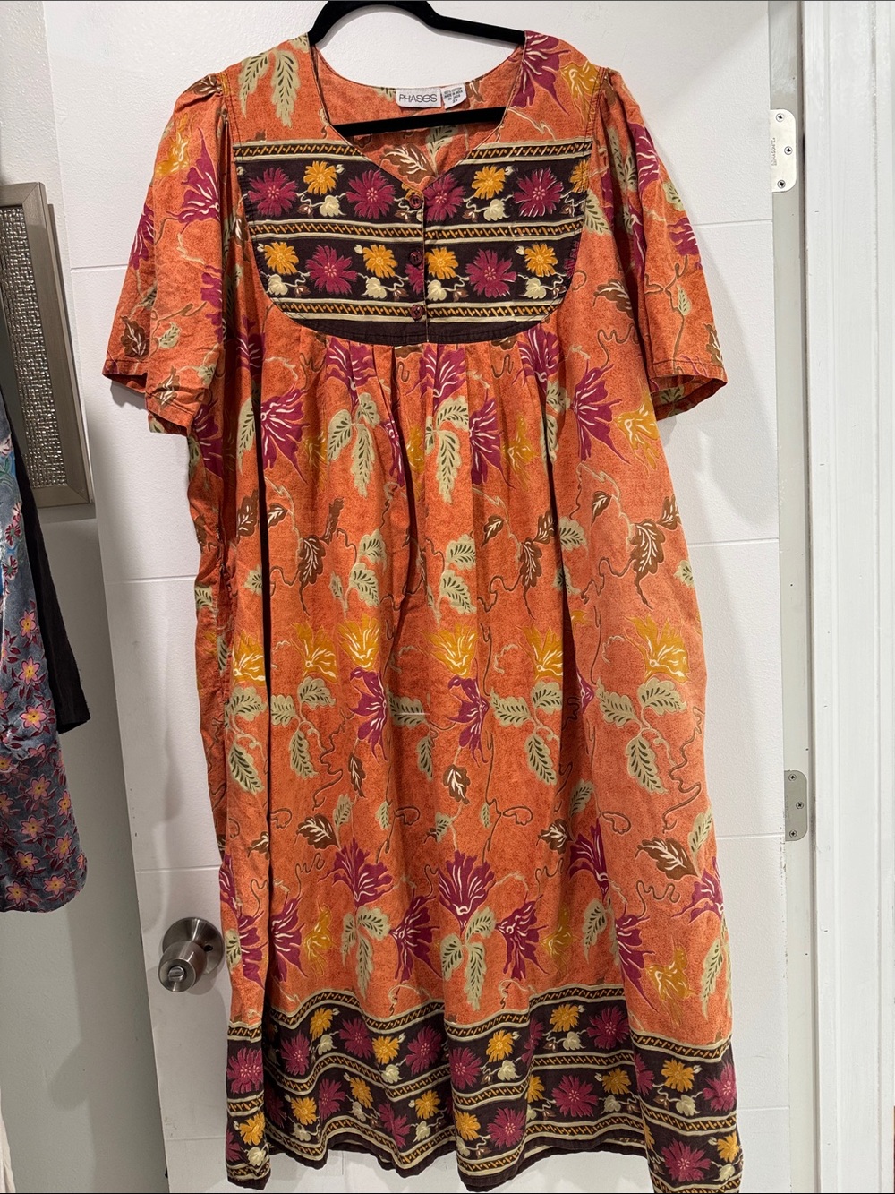 Muy muy Vintage Women’s Orange Floral Midi Dress with Embroidered Yoke - Phases.